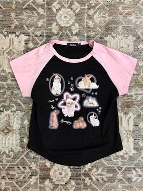 Y2K Black and Pink Bunny Babydoll Top